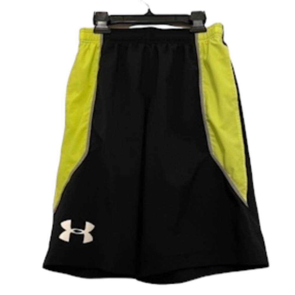 Under Armour Basketball Shorts Side Pockets Black Neon Yellow Loose Fit Large